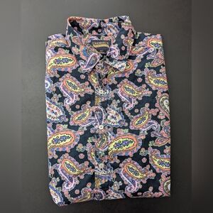 Men's Cremieux Cotton Blend Short Sleeve Button Down Shirt Paisley Print sz 2XT